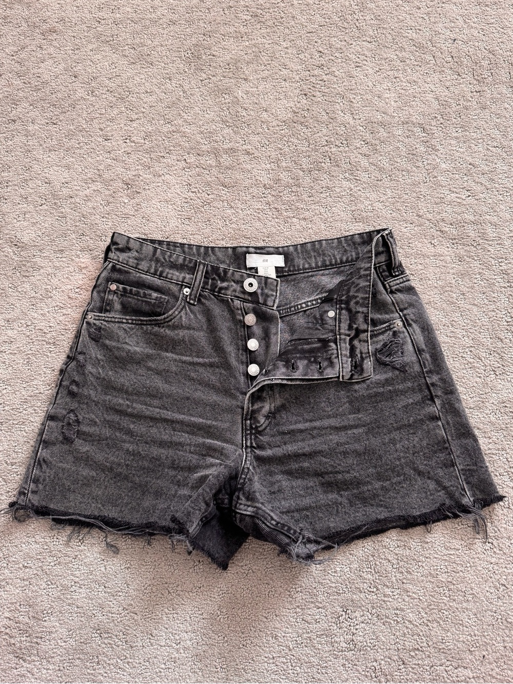 H&M Women’s High-Rise Washed Black Denim Shorts